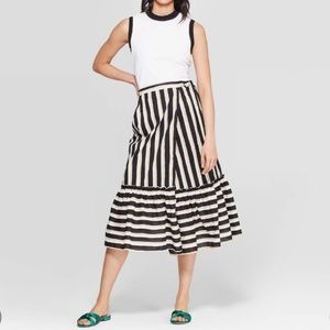 Who What Wear Striped Ruffled Hem Tie Midi Skirt